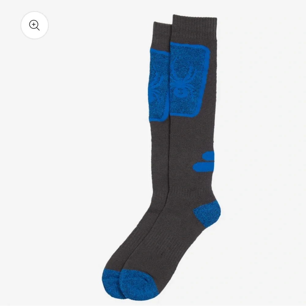NWT Spyder Full Cushion Ski Socks Gray Blue Youth Boys Girls Shoe Size 4-10